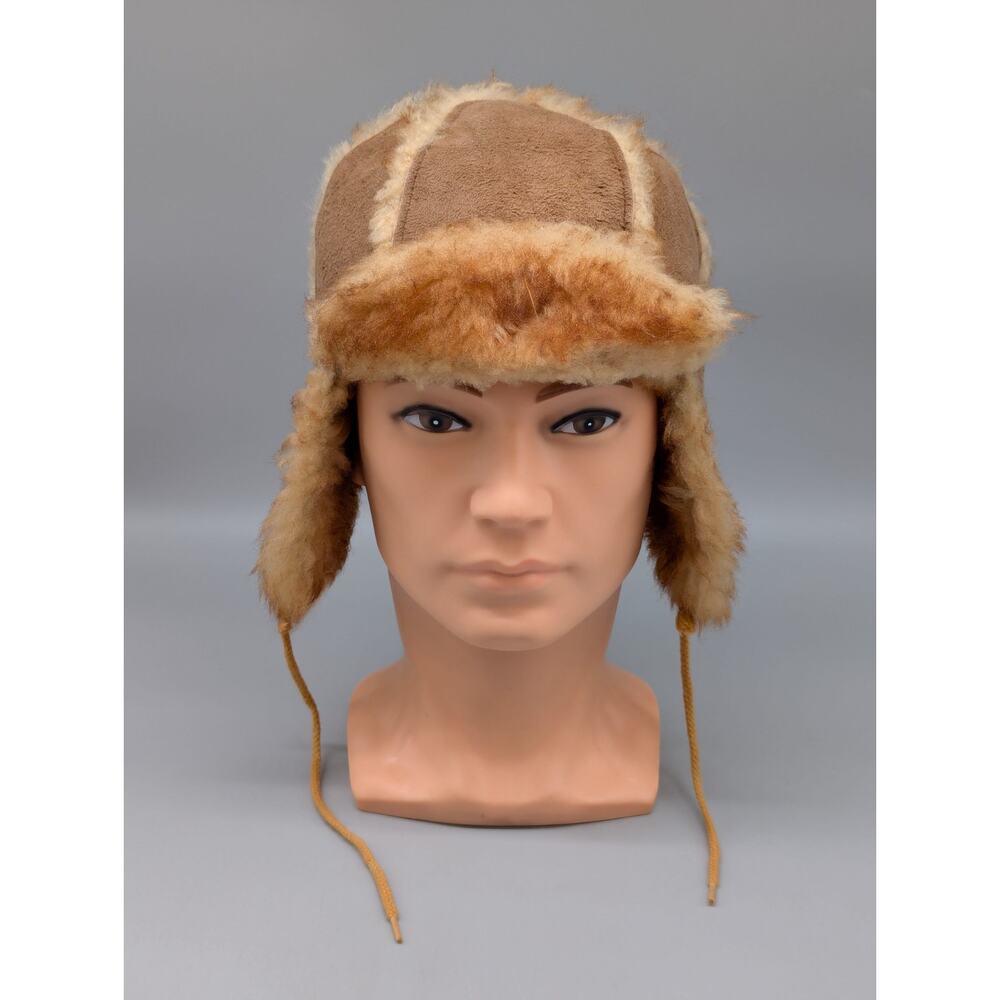 Brown Warm Youth Furr Shearling Leather Russian Ushanka Trapper Hat Size L